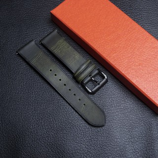 Dây da bò Wak xanh rêu Handmade Cho Đồng Hồ SAMSUNG GALAXY WATCH kèm chốt thông minh,da thật lót da chồng thấm nước
