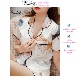 Đồ Ngủ Nữ Bộ Pijama VADESI Quần Đùi Áo Cộc Lụa Cao Cấp Mặc Nhà Họa Tiết Đẹp Thoáng Nhẹ  Mát Mềm