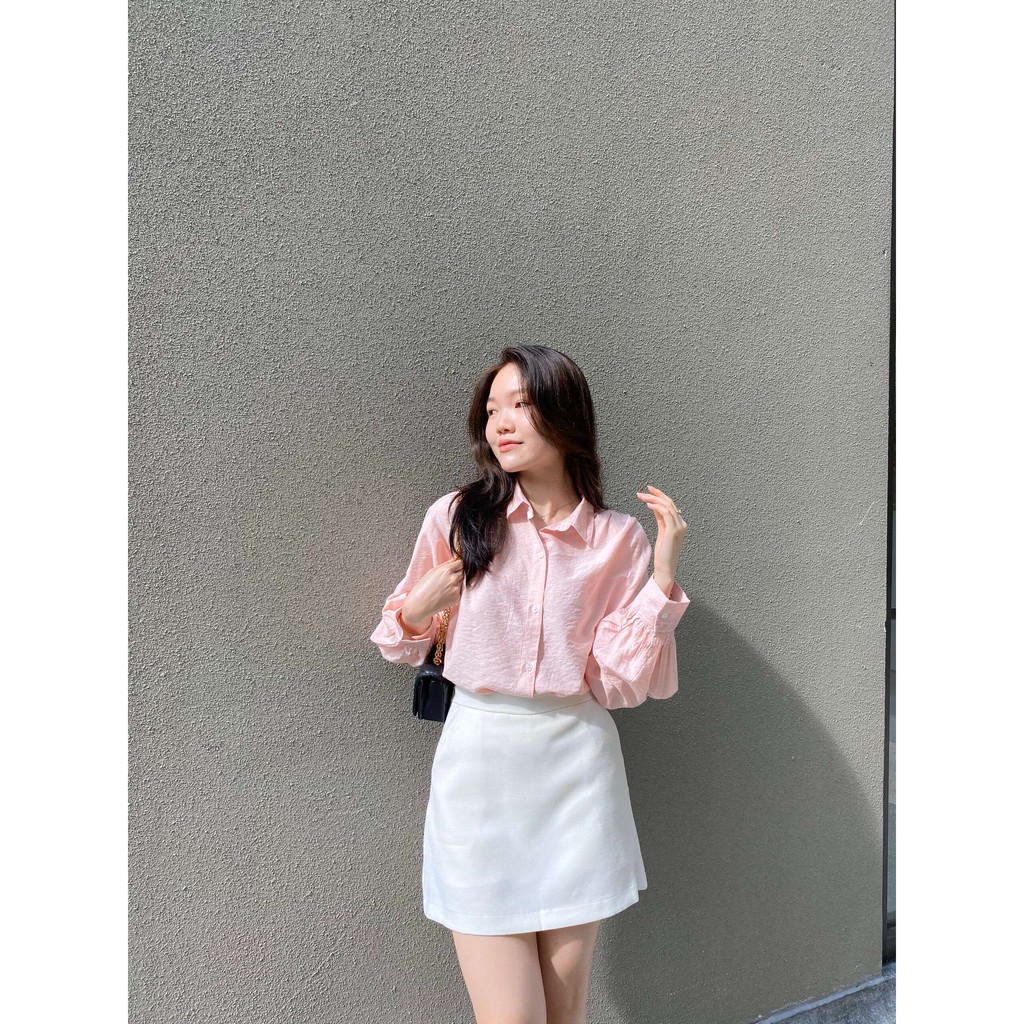 Áo sơ mi tay dài sọc nhí và chân váy túi xéo (S/M/L)
