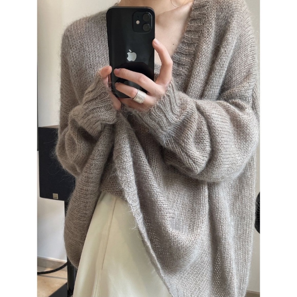 Áo Len Dáng Rộng Cổ Chữ V Phong Cách Hàn Quốc Thời Trang Mùa Thu Mới Cho Nữ