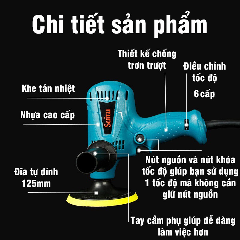 Máy đánh bóng ô tô, xe máy cầm tay nhỏ gọn tiện lợi đủ phụ kiện