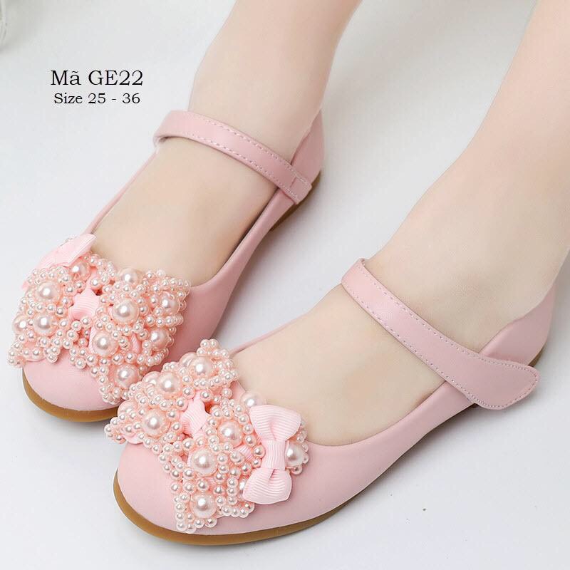 Giày búp bê cho bé gái 3 - 12 tuổi gắn nơ điệu đà và xinh xắn hàng nhập chất siêu mềm GE22