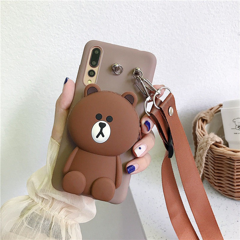 Huawei Honor 9Xlite 10Xlite 9A 8A 9S P smart plus GR3 GR5 Cartoon Bear zero wallet silicone mobile phone protective cover cute backpack tether mobile phone shell fashion lovers backpack mobile phone soft shell