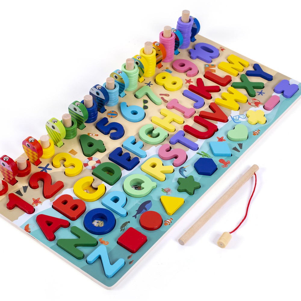 Đồ chơi Câu cá gỗ kèm hình khối, số, chữ và phép tính_ Đồ chơi gỗ cho bé giá rẻ