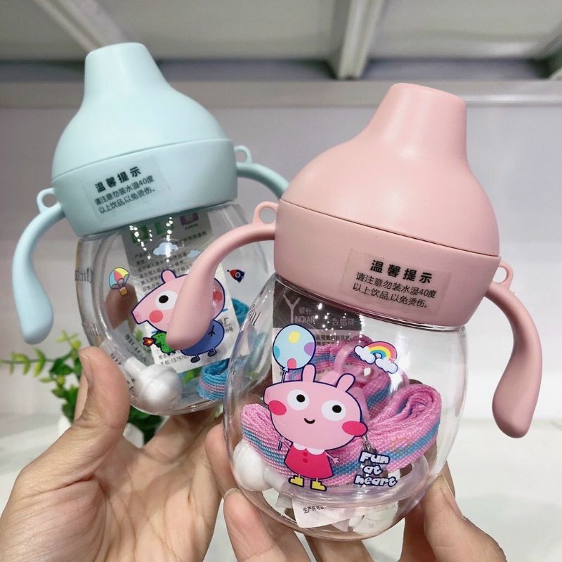 Bình tập uống nước chống sặc cho bé tập hút hình Pepa Pig siêu ngộ dung tích 250ml có chia vạch