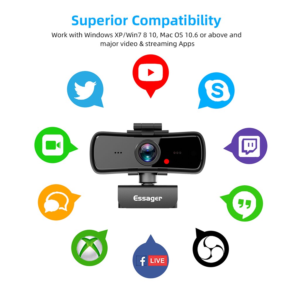 Webcam Essager C3 1080P Full HD Camera Cho Máy Tính PC Có Cổng USB Với Micrô Tự Động Lấy Nét
