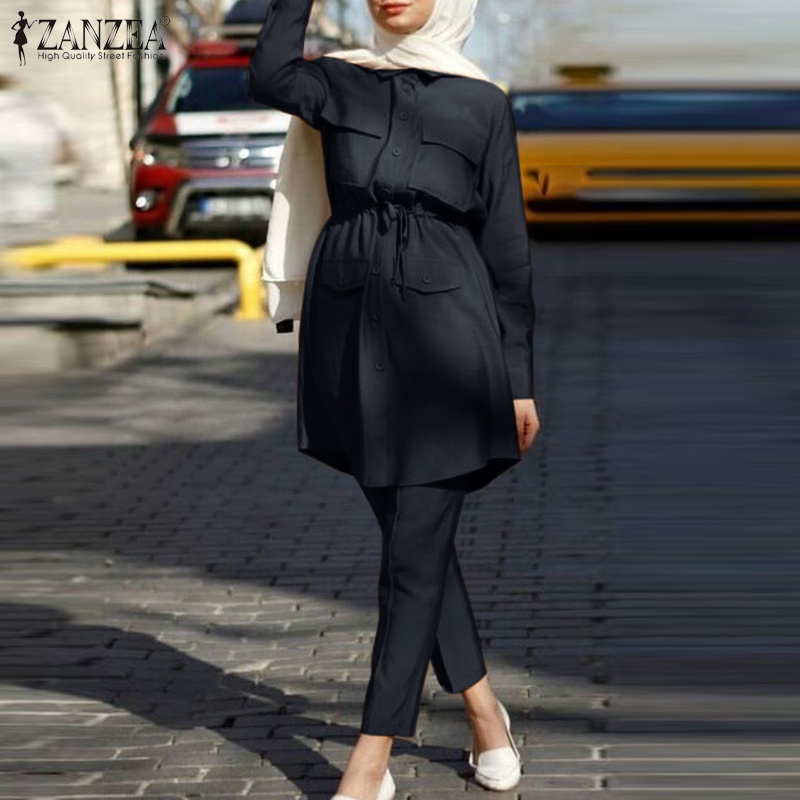 Zanzea Set Đồ Hồi Giáo Dài Tay Màu Trơn Thời Trang Nữ Tính