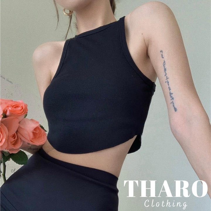 Áo Croptop Nữ Gân Tăm, Ba Lỗ Vạt Bầu - Tharo Clothing