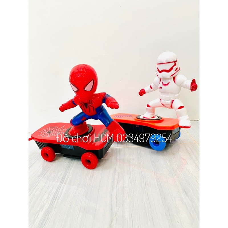 [TỰ LẬT] Đồ chơi siêu nhân nhện spiderman trượt ván tự lật có nhạc đèn dành cho bé thích chơi siêu anh hùng