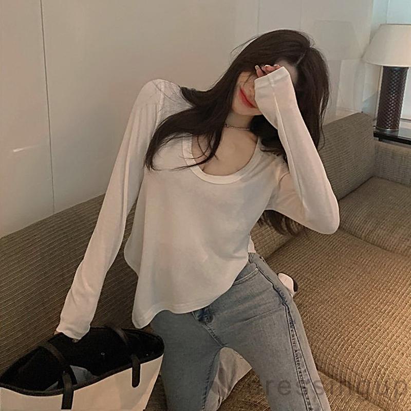 Áo tay dài cổ tròn màu sắc đơn giản thời trang mùa hè cho nữ