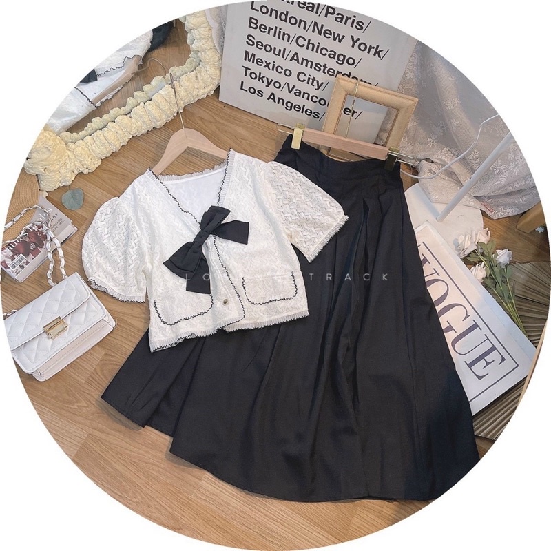 SET ÁO REN CROPTOP + CHÂN VÁY MIDI ĐEN