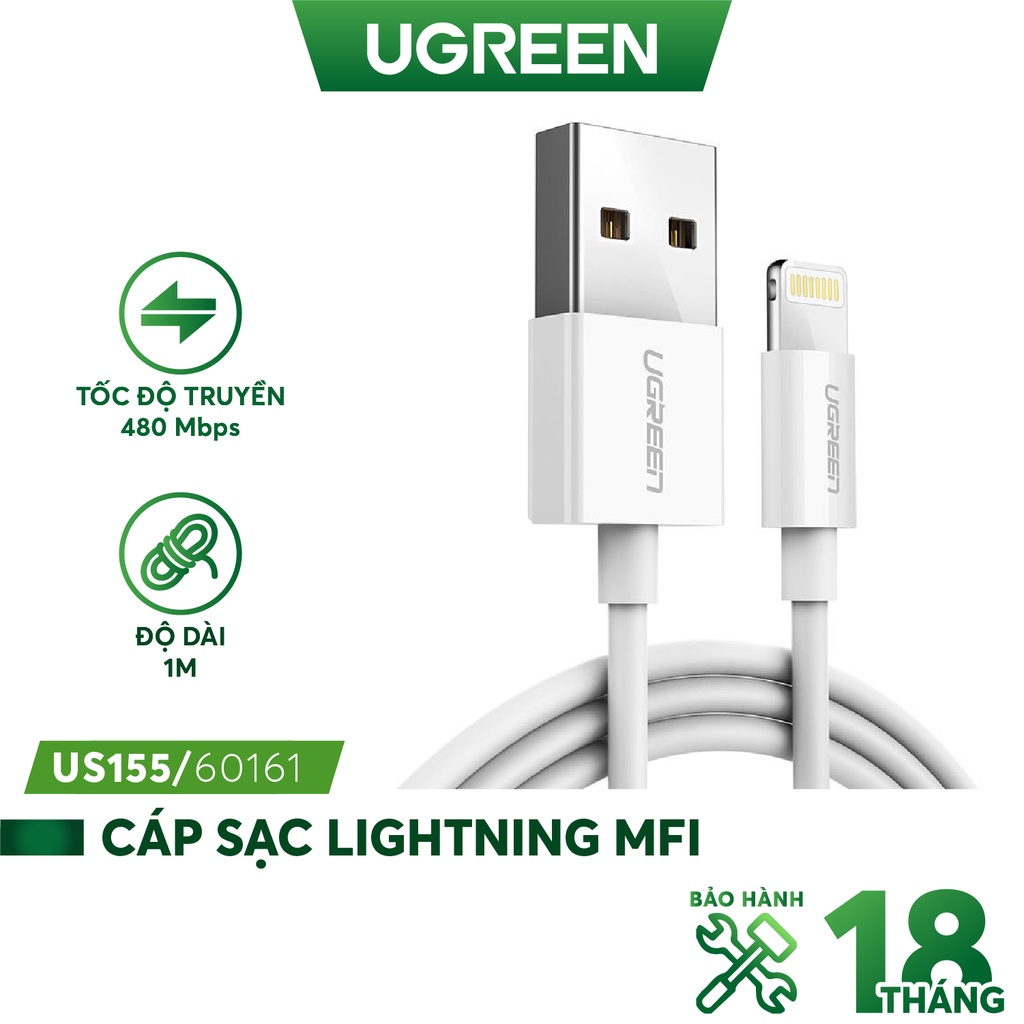 Cáp sạc Lightning MFI UGREEN US155 cho iPad / iPod / iPhone dài 0.5m 1m 2m
