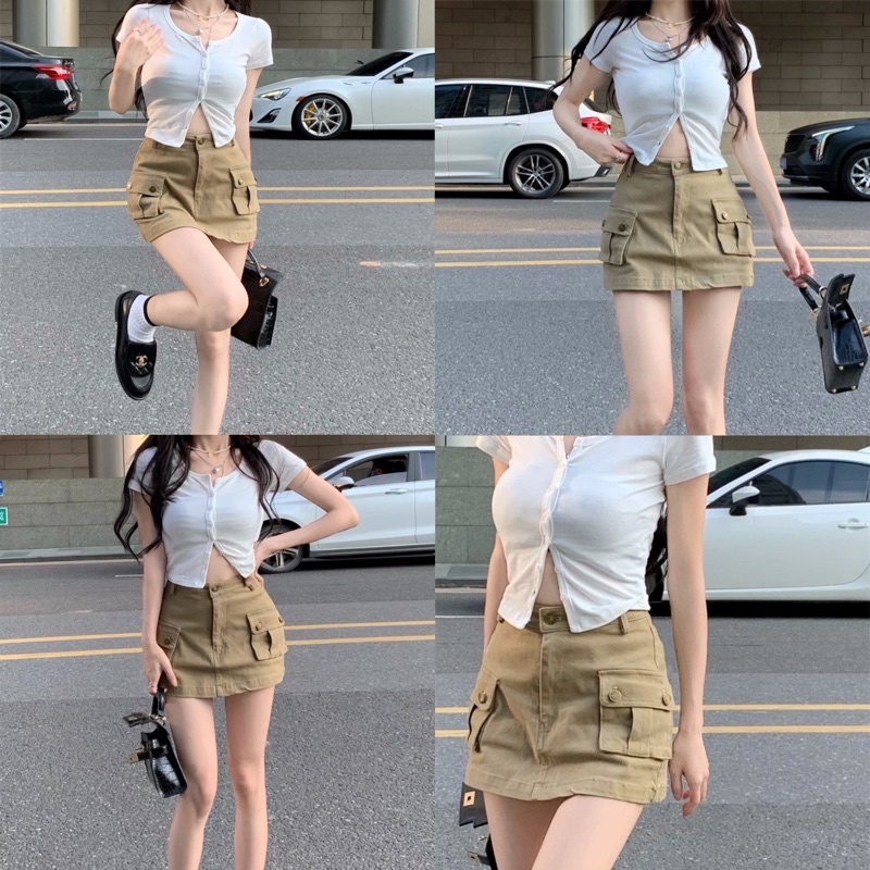 Chân váy chữ a ngắn chất kaki túi hộp khuy sắt phong cách hàn quốc sexy mã CV_068