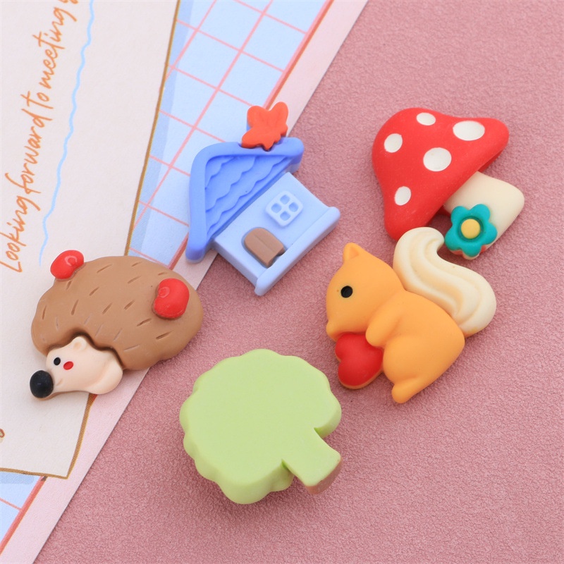 Set 10 Phụ Kiện Kẹp Trang Trí Điện Thoại/Tủ Lạnh Hình Chú Sóc/Ngôi Nhà/Sóc Nấm Bằng Nhựa Resin Diy
