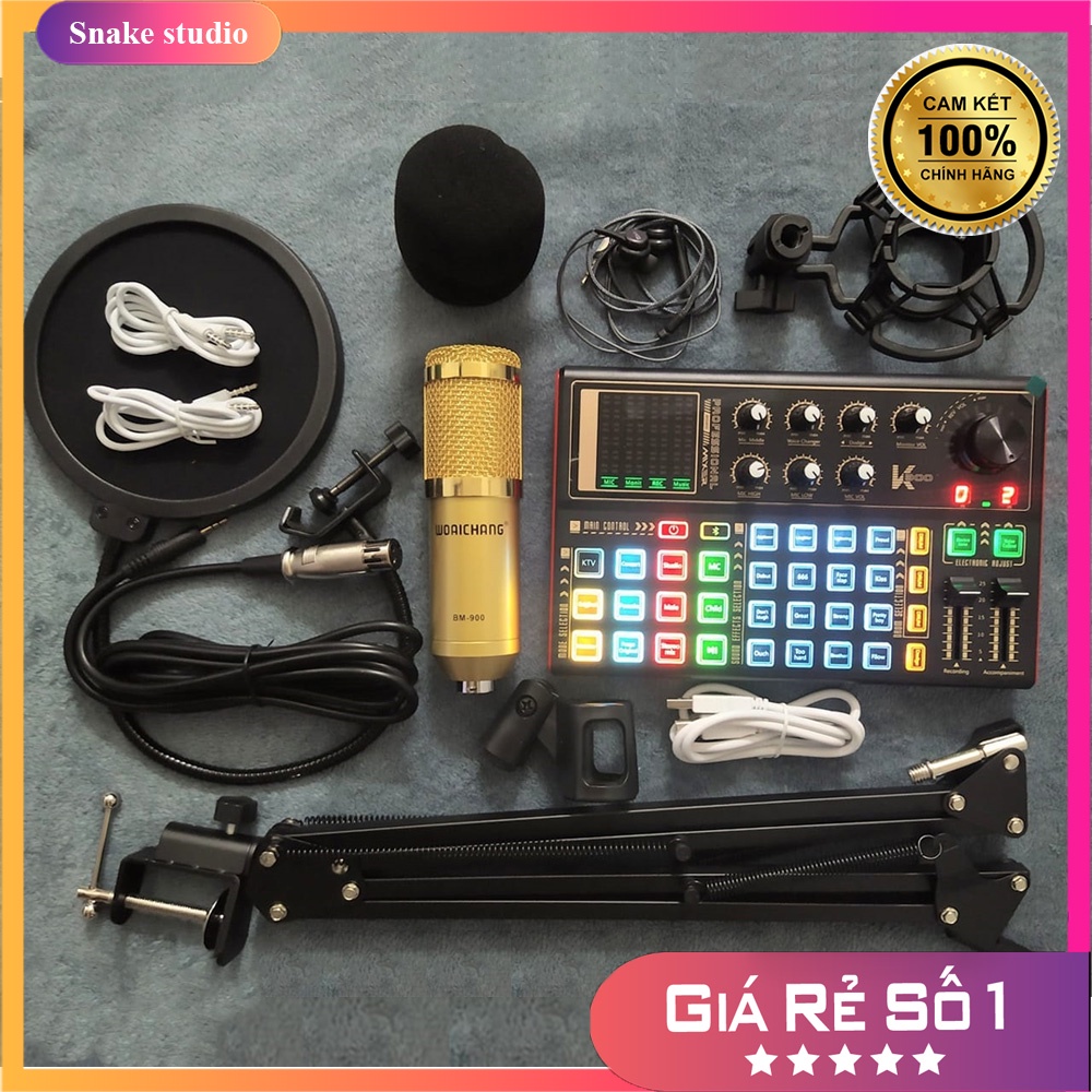 Full Combo Thu Âm Sound Card V8 + Micro Ami BM-900 Trọn Bộ Chân Đế, Màng Lọc, Tai Nghe