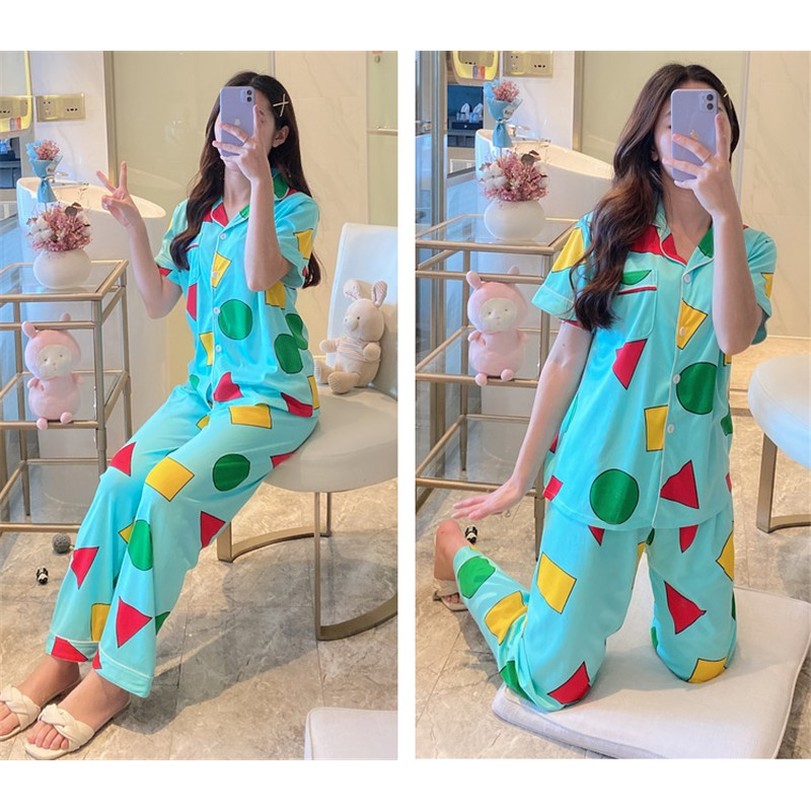 Bộ Đồ Ngủ Tay Dài Dáng Rộng In Hình Cậu Bé Bút Chì Shin Nhật Bản Dễ Thương Dành Cho Nữ Sinh
