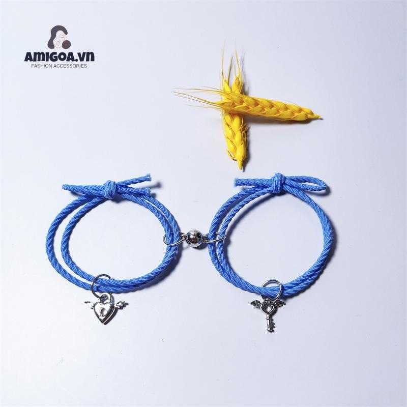 Vòng Đeo Tay Cặp Dây Bện Từ Tính Hình Trái Tim Đơn Giản Dành Cho Cặp Đôi