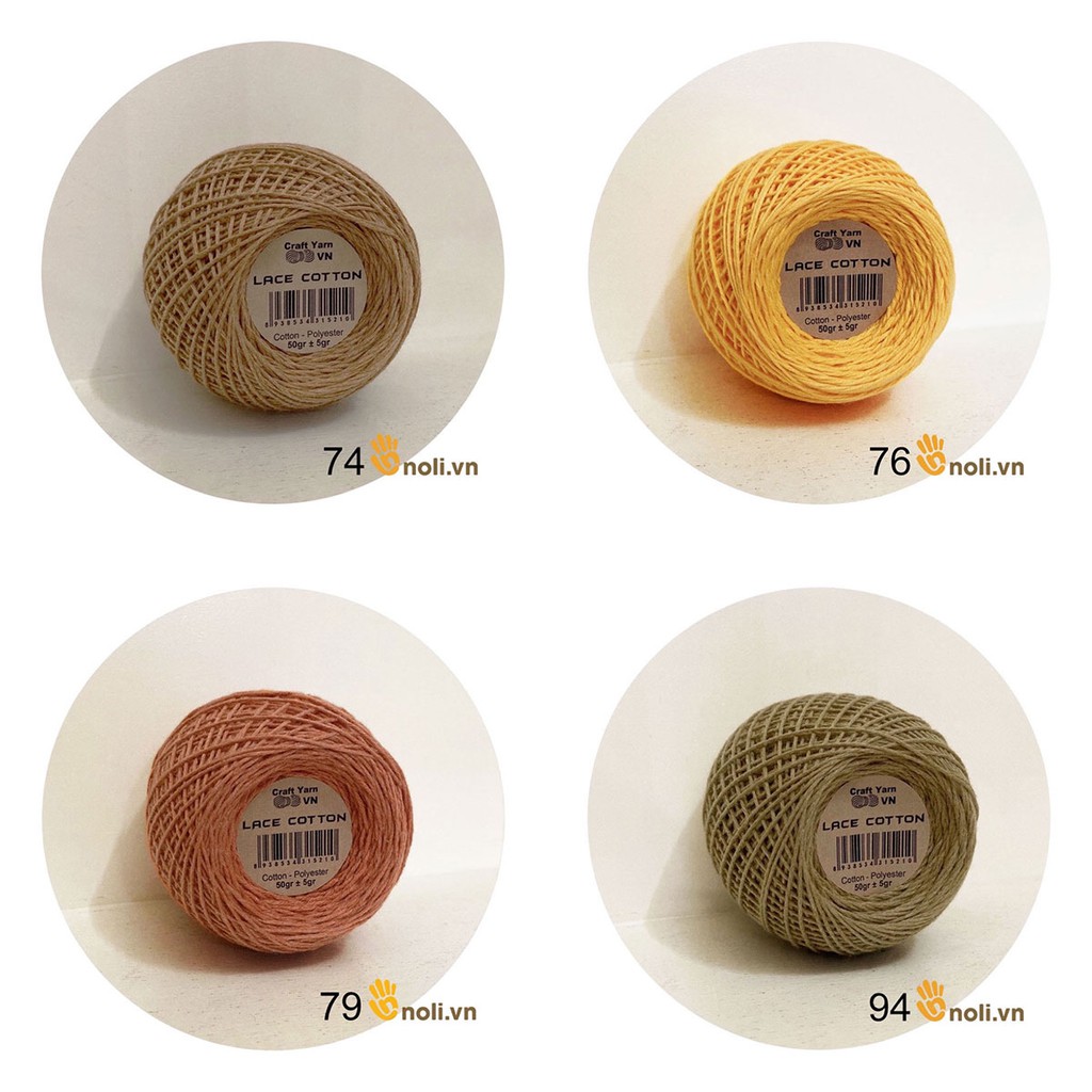 Sợi lace cotton Craft yarn VN móc váy áo mùa hè cực mát, nhiều cotton thấm hút mồ hôi, siêu nhẹ 50g  (Mã 56 đến 94)