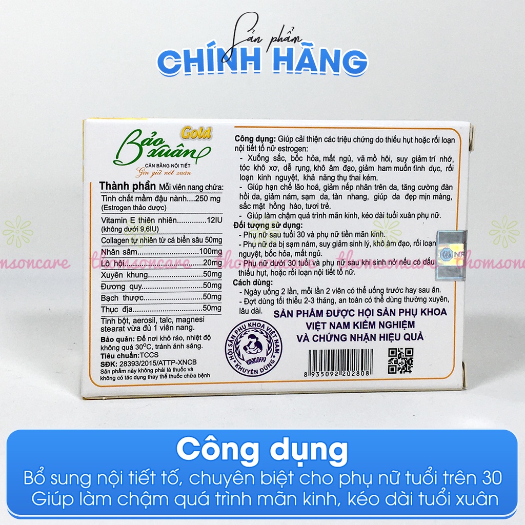 Bảo xuân Gold cho phụ nữ từ 30 - 50 tuổi, cân bằng nội tiết tố từ Vitamin E thiên nhiên và mầm đậu nành