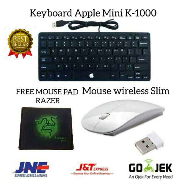 Apple Bàn Phím + Chuột Không Dây Mini Usb K-1000 + Miếng Lót Razer