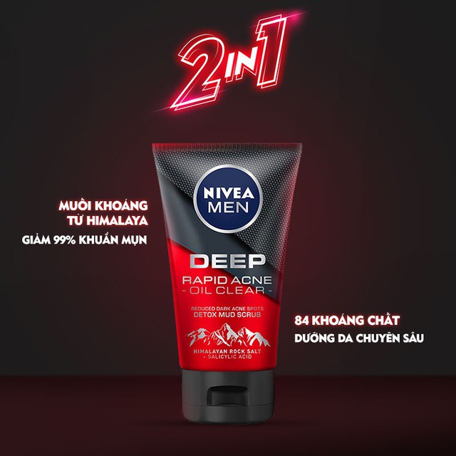 Bộ 2 chai sữa rửa mặt NIVEA MEN Deep Rapid Acne Oil Clear (100g/chai) - 88521 | BigBuy360 - bigbuy360.vn