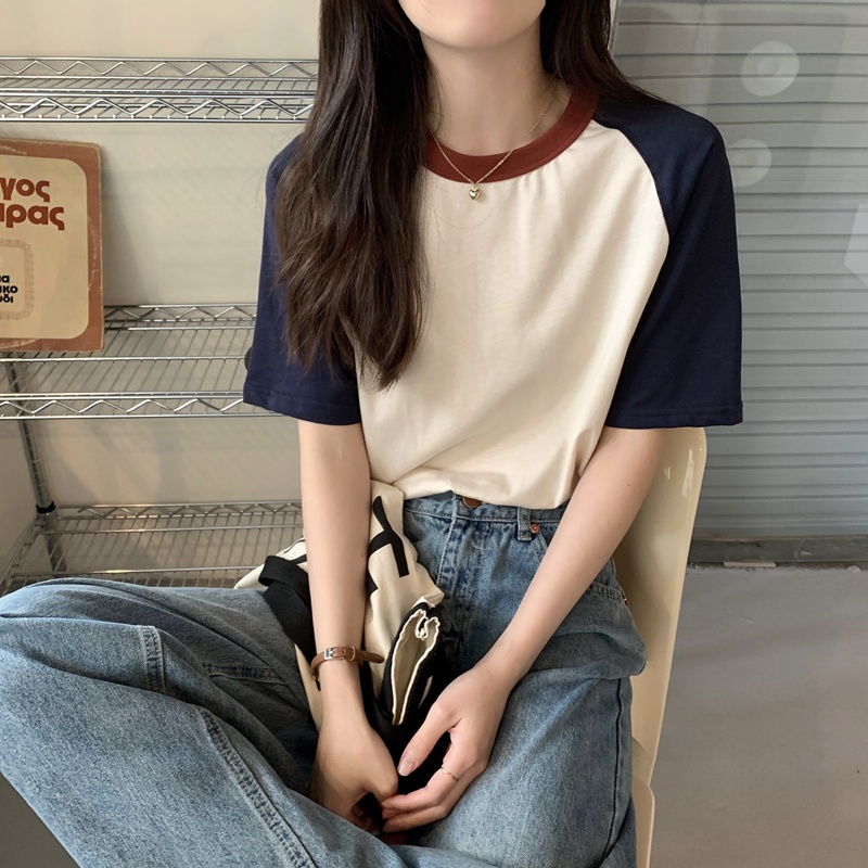 Áo Thun Cotton Tay Ngắn Dáng Ôm Màu Sắc Tương Phản Dễ Phối Đồ 51122