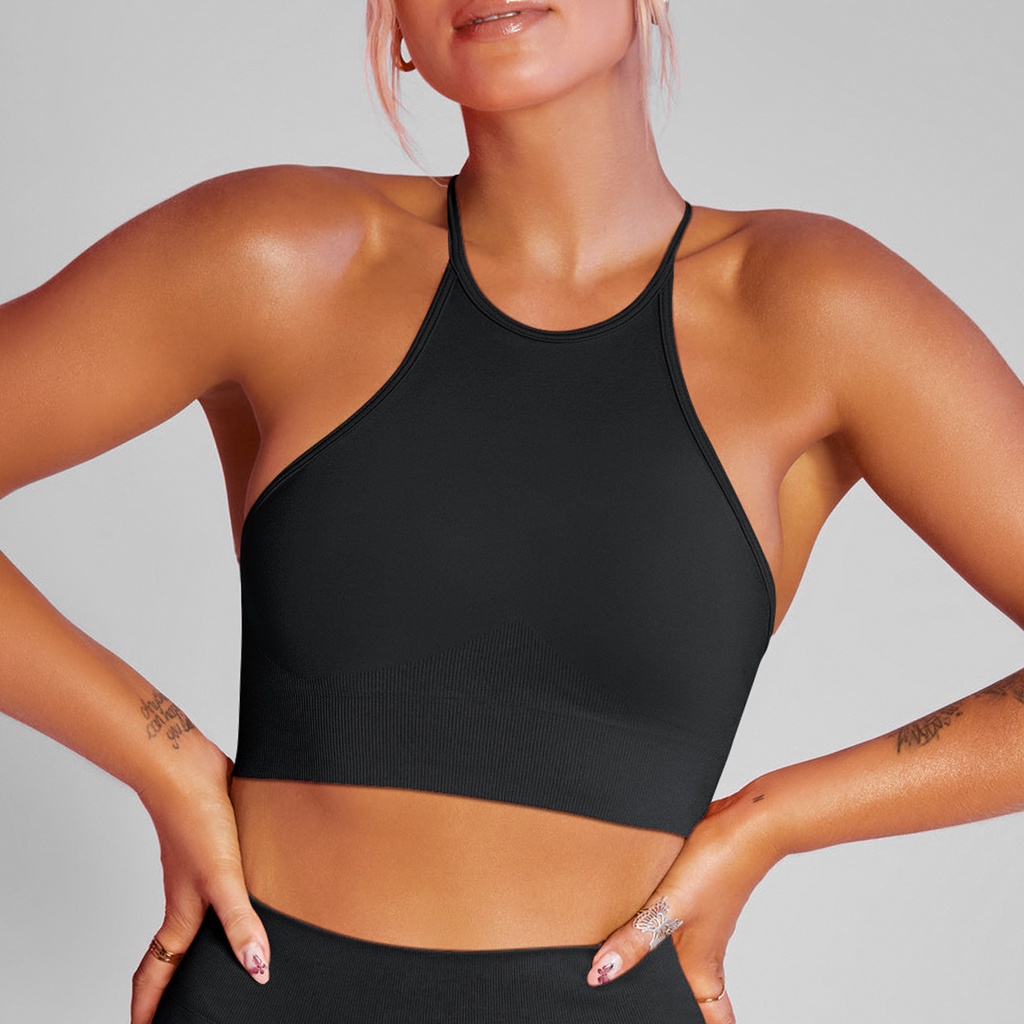 Áo Ngực Thể Thao Cổ Lọ Dây Chéo Màu Đen/Đỏ/Xanh Dương Thời Trang Tập Yoga Cho Nữ