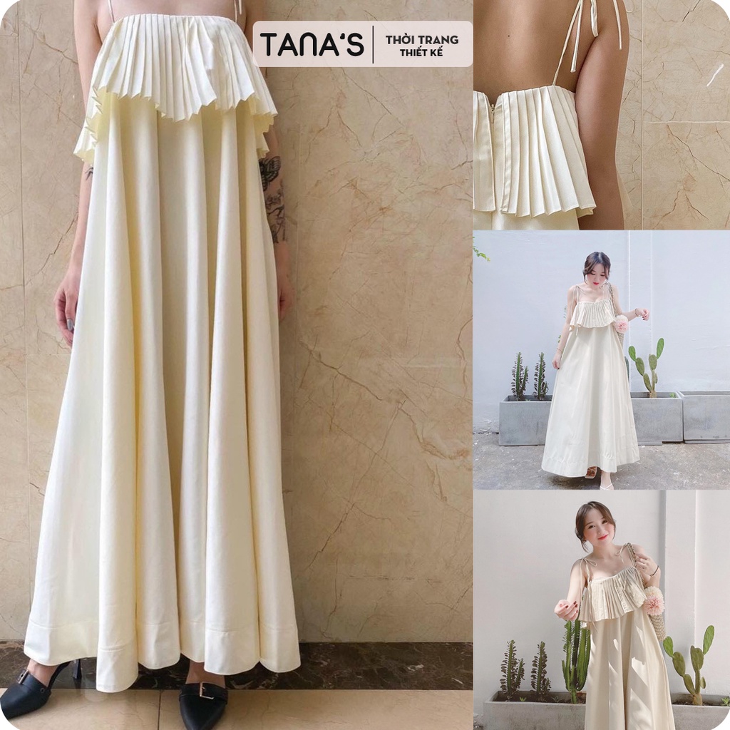 Đầm maxi 2 dây cột nơ dập li, Có lót toàn thân đầm, Form đầm rộng rãi bầu bì bon chen thoải mái luôn nha các tình iu