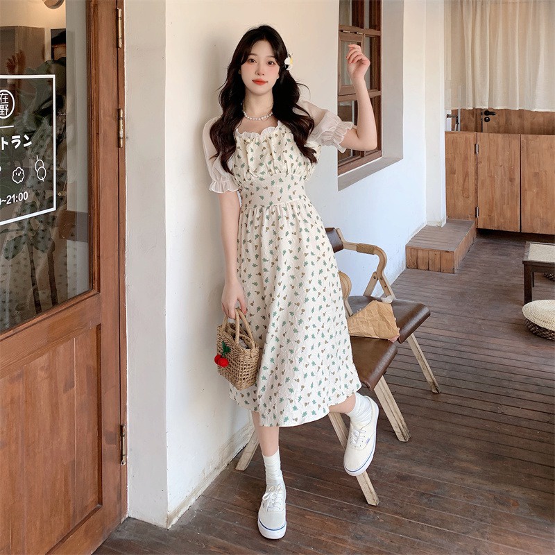 Đầm chiffon nữ ZHELIHANGFEI dáng dài họa tiết hoa xinh xắn