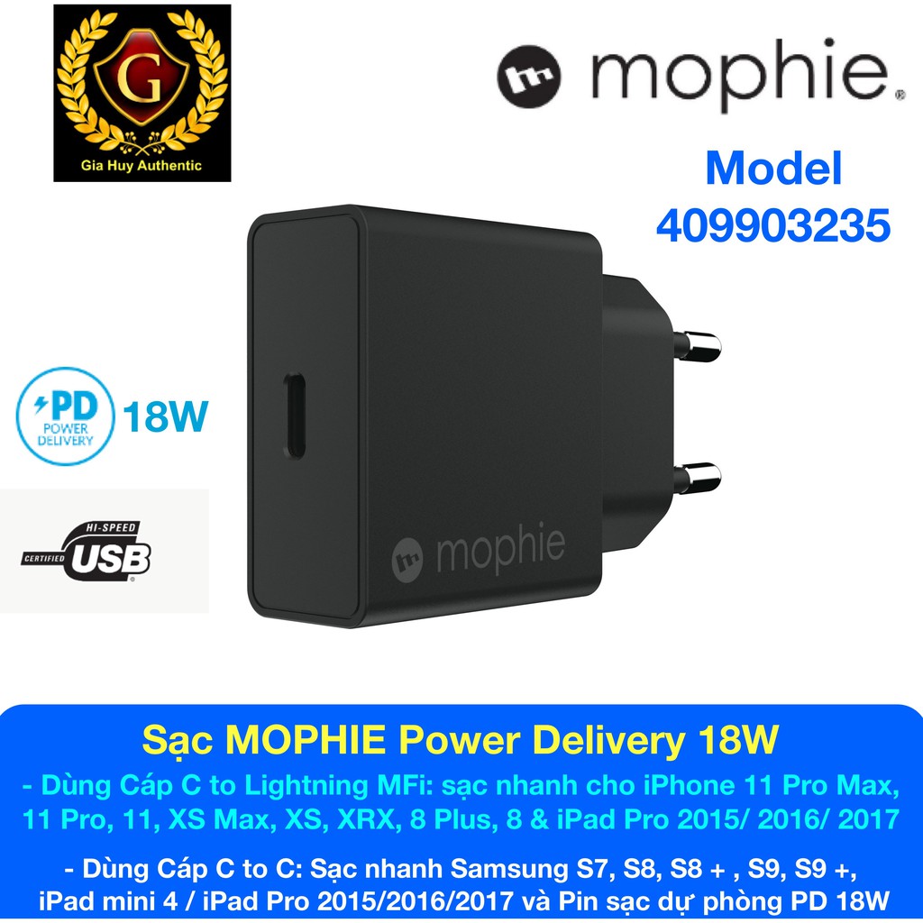 Củ sạc nhanh iPhone, iPad Pro MOPHIE 01 USB-C Power Delivery 18W