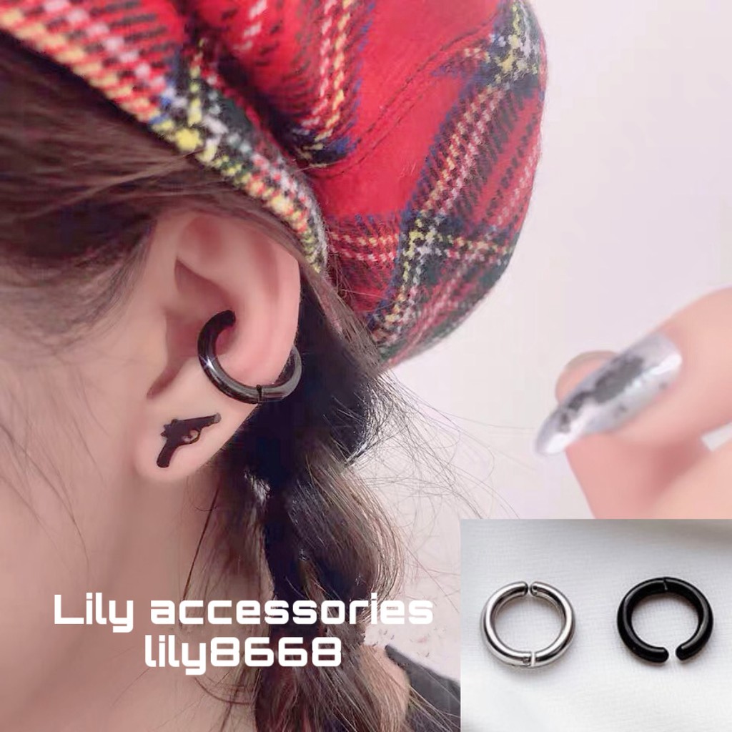 Hoop Ear Cuff kẹp tai titan tròn cho nam nữ không cần xỏ lỗ không gỉ không đen không dị ứng