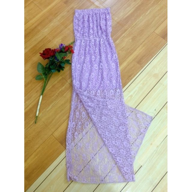 Đầm maxi ren xẻ tà