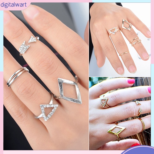 Set 5 nhẫn đeo giữa ngón tay đính đá phong cách Boho