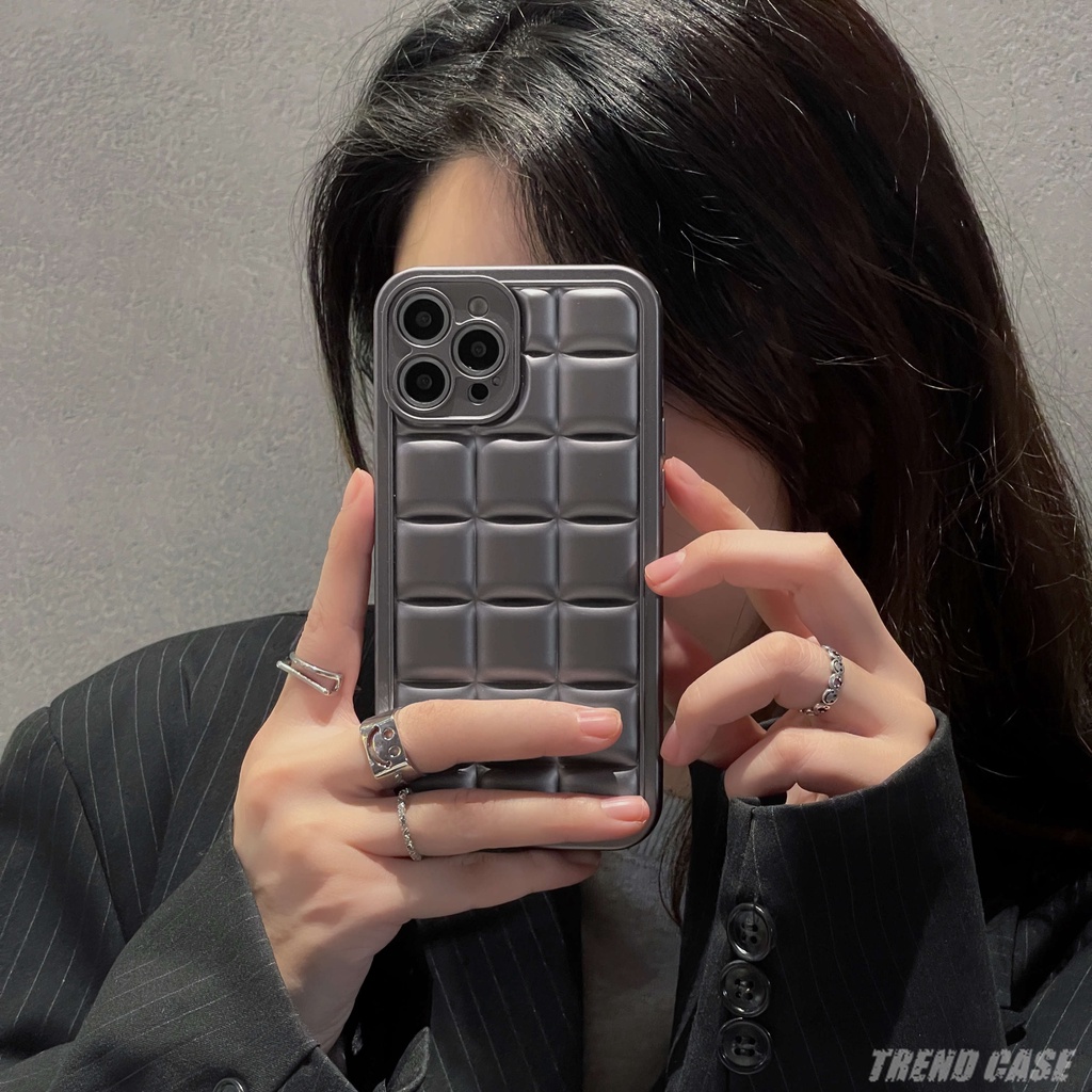 Ốp Điện Thoại Mềm Chống Sốc Hình Vuông Màu Xám Sang Trọng Cho iPhone 13 12 11 Pro XS Max X XR