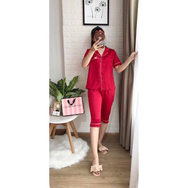 [Sỉ] Đồ Bộ Mặc Nhà Pijama Phi Lụa &quot;Quần Lửng - Áo Cộc Cao Cấp