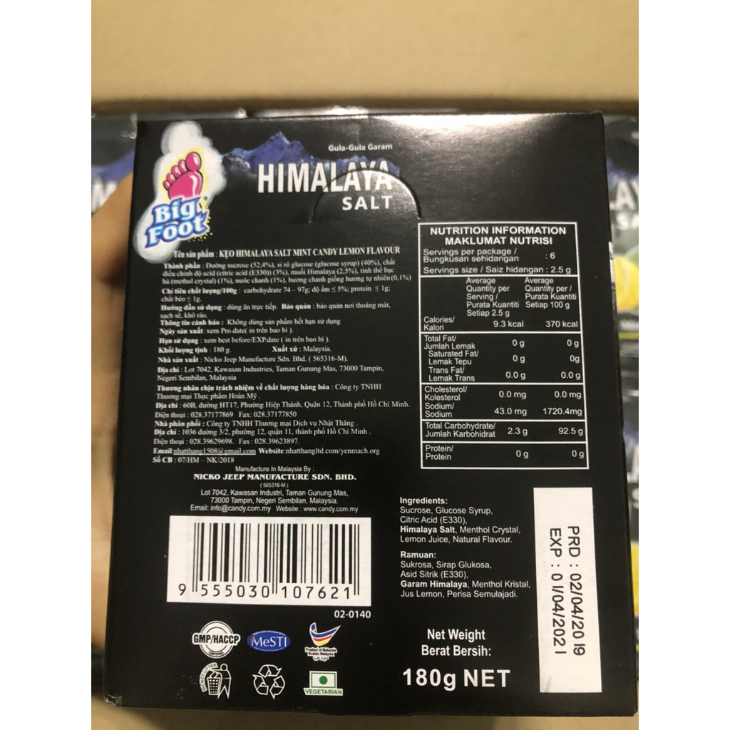 HỘP KẸO CHANH MUỐI HIMALAYA VỊ BẠC HÀ (12GÓI X 15G)