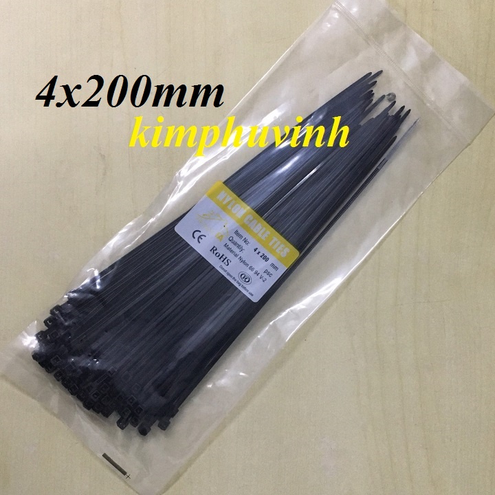 70 cộng/bịch - 4x200mm DÂY RÚT NHỰA ĐEN - DÂY ZIP