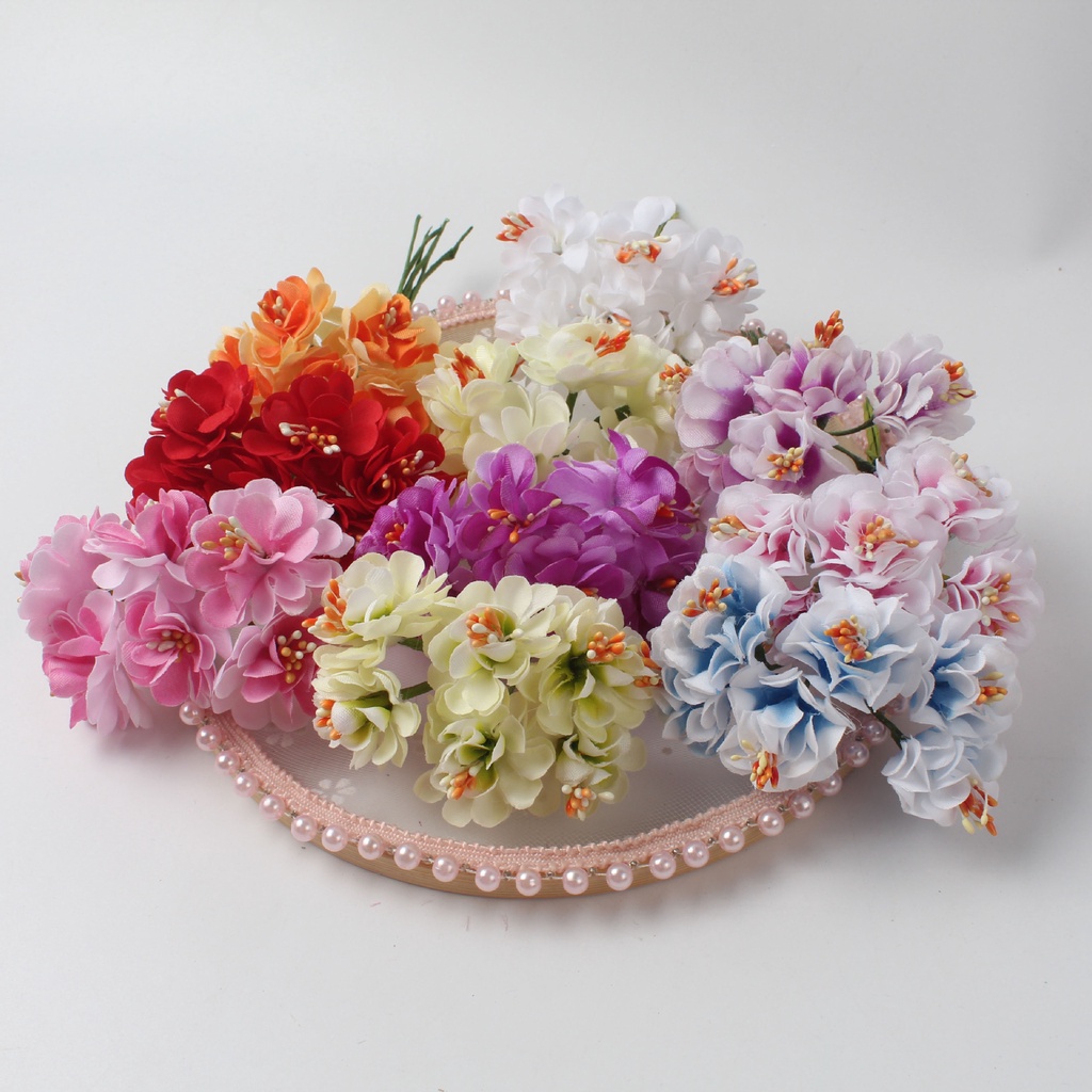 Hoa cúc nhỏ cánh tròn,có pha hai màu, hoa vải kết bờm, phụ kiện DIY Handmade