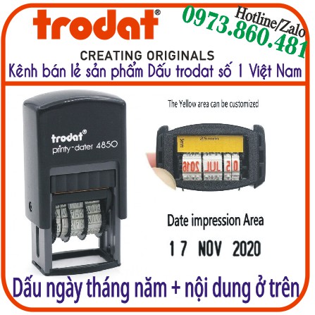 Dấu ngày tháng năm + nội dung phía trên (Trodat 4850)