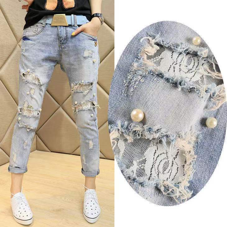 Quần Jeans Dài Thêu Hoa Thời Trang Hàn Quốc Mới