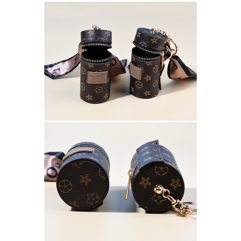 Túi đựng son môi, móc khóa mini kèm khăn lụa phong cách retro sang trọng