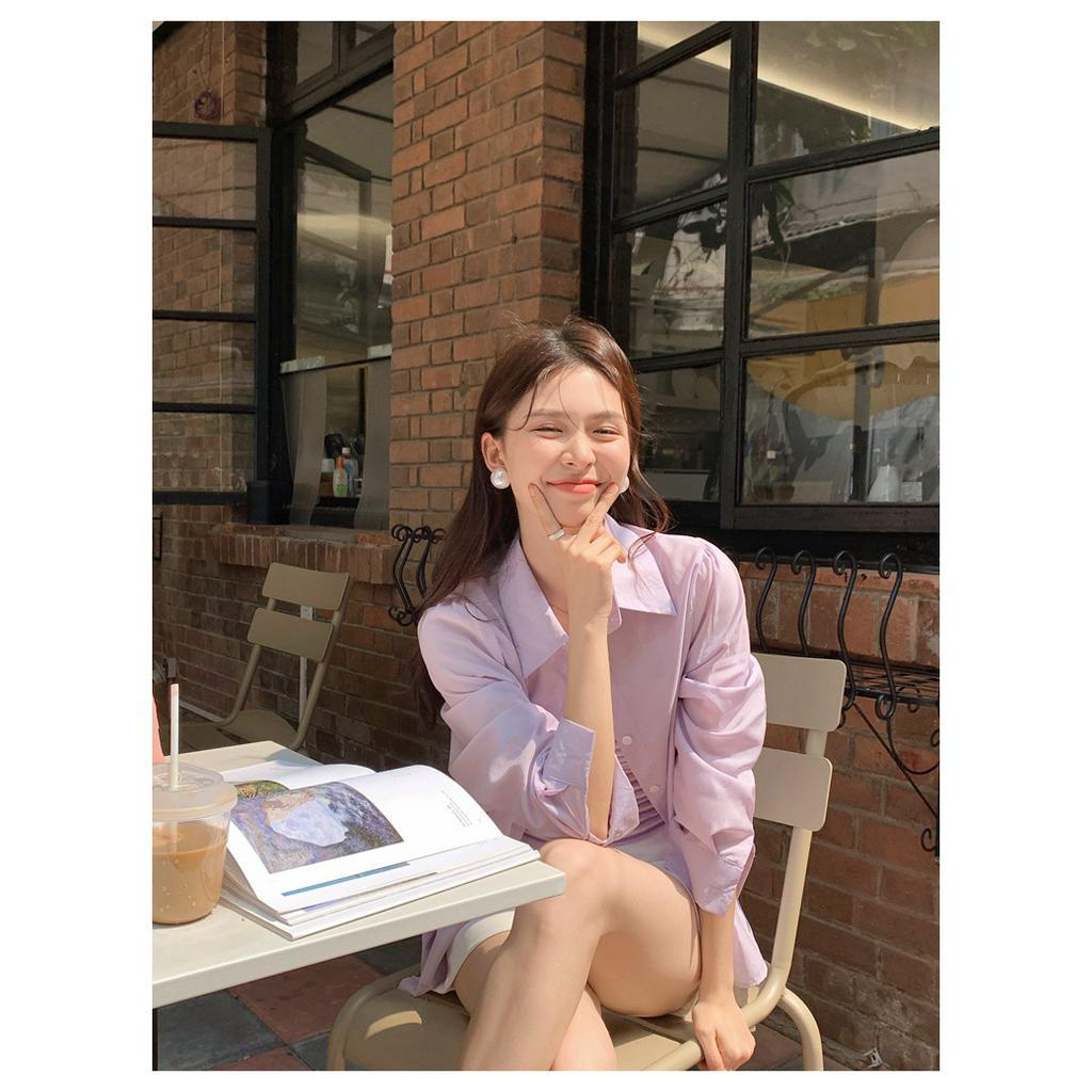 Set Áo Hai Dây Họa Tiết Kẻ Sọc + Áo Sơ Mi Màu Trơn Chống Nắng Thời Trang Xuân Hè Hàng Mới 64058