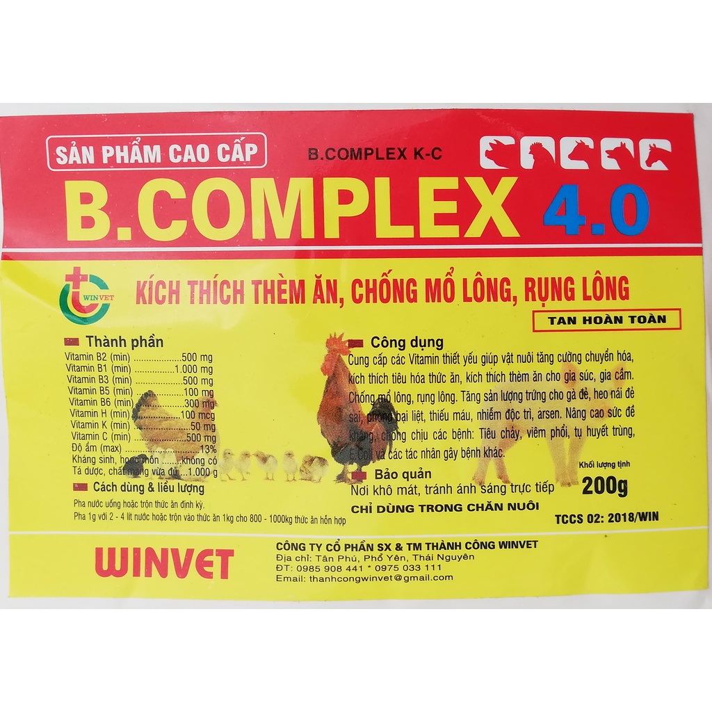 1kg B.COMPLEX 4.0 Kích thích thèm ăn, chống mổ lông, rụng lông