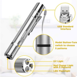 【han】Pet Cat Interactive Toy USB Rechargeable Cat Pointer Toy with 3 Modes and 5 Changeable Patterns Handheld Cat Light Toy Portable Light Dot Toy