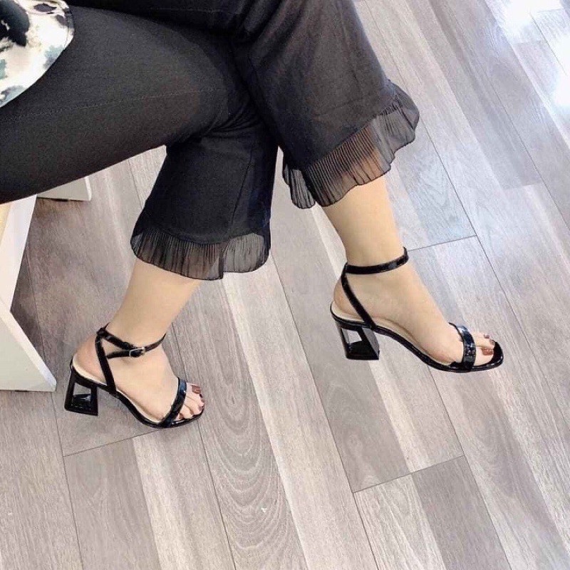 Sandal nữ gót vuông 7cm, Dép quai hậu nữ cao gót đi êm, chắc chân