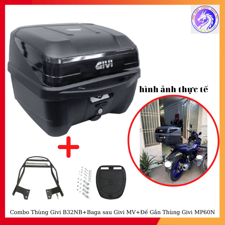 Combo Thùng Sau Givi B32NB + Baga Sau Givi MV + Đế Gắn Thùng Givi MP60N Gắn Cho Xe Winner 150/X - Exciter 2009/2011/150