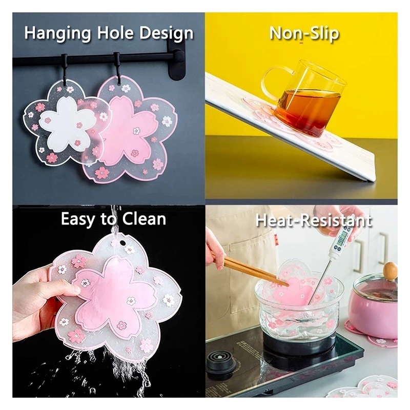 1 Tấm Lót Ly Cách Nhiệt Chống Trượt Hình Hoa Anh Đào Dễ Thương