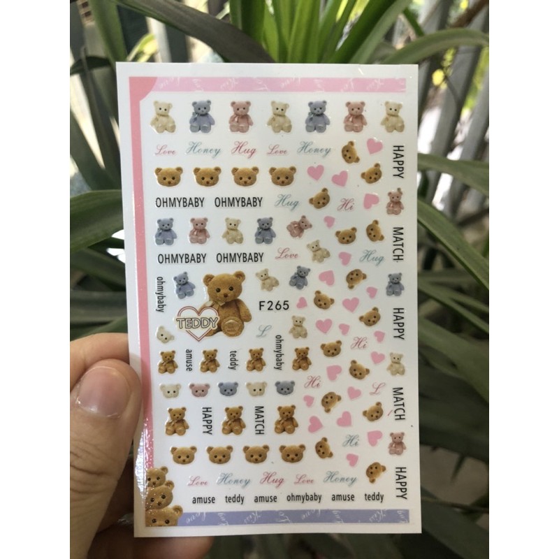 sticker dán móng 3D gấu teddy bear