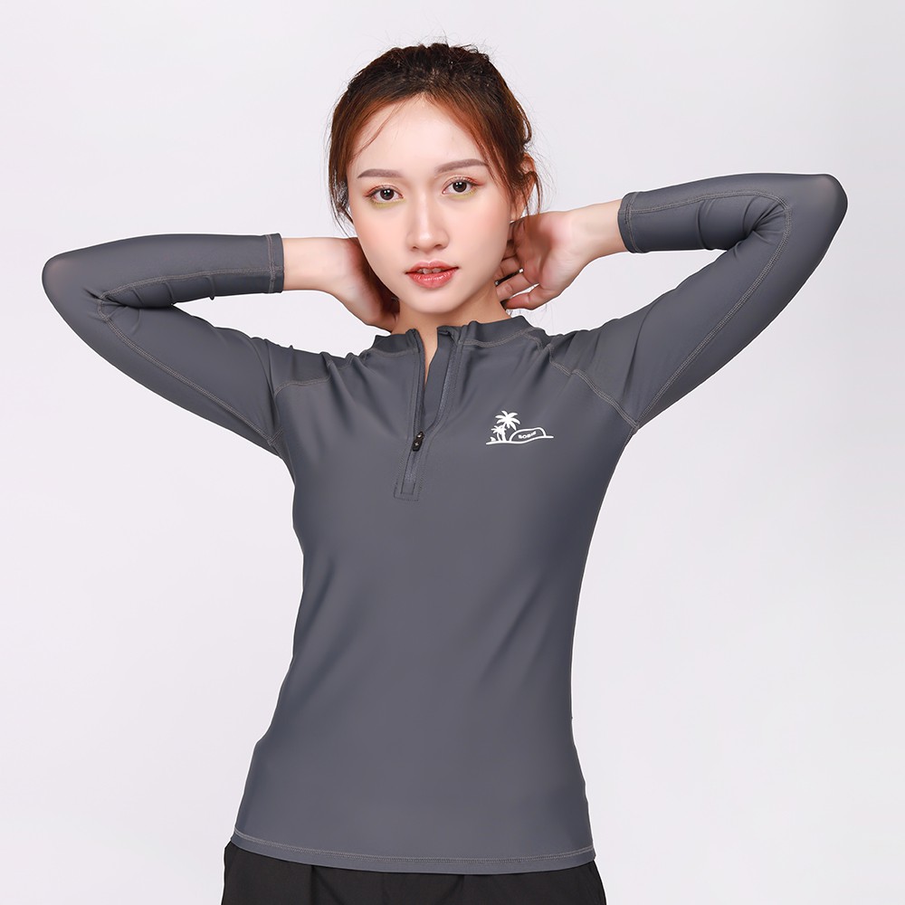 Áo Bơi Nữ SOBIE Zipper Palm Grey