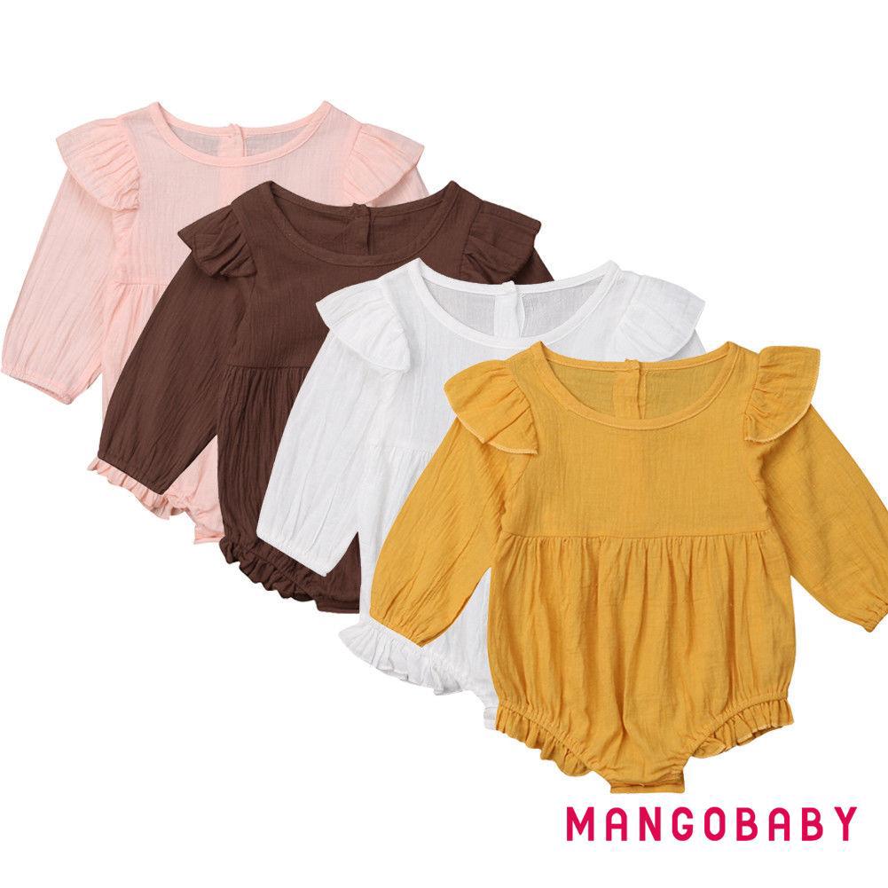 8vb-bộ áo liền quần dài tay cho bé gái mới biết đi Ruffle Body Trang phục
